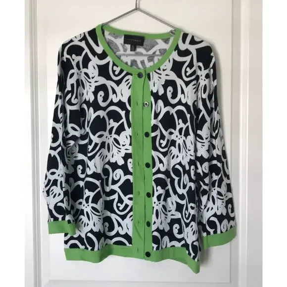 Investments 3/4 Sleeve Geometric Design Cardigan and Black Knit Tank, Ladies XL - Picture 2 of 12